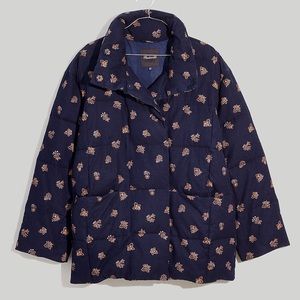 Madewell Corduroy Crop Puffer Jacket in Brittanica Blockprint